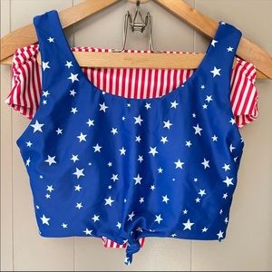 SHEIIN Stars & Stripes High Waisted Bikini Swimsuit, Sz L